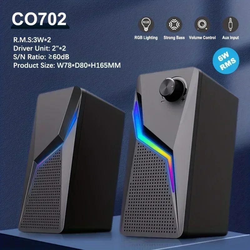 2.0 Loudspeaker PC Sound  Speakers With LED RGB Box HIFI Stereo Microphone USB Wired Computer Gaming Lighting Strong Bass