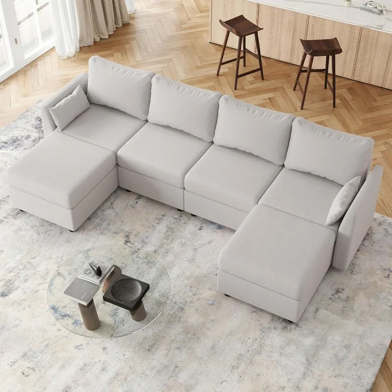 Modular Sectional Sofa with Storage, Convertible 6 Seat Sectional Couches for Living Room, U Shaped Sectional Sofa