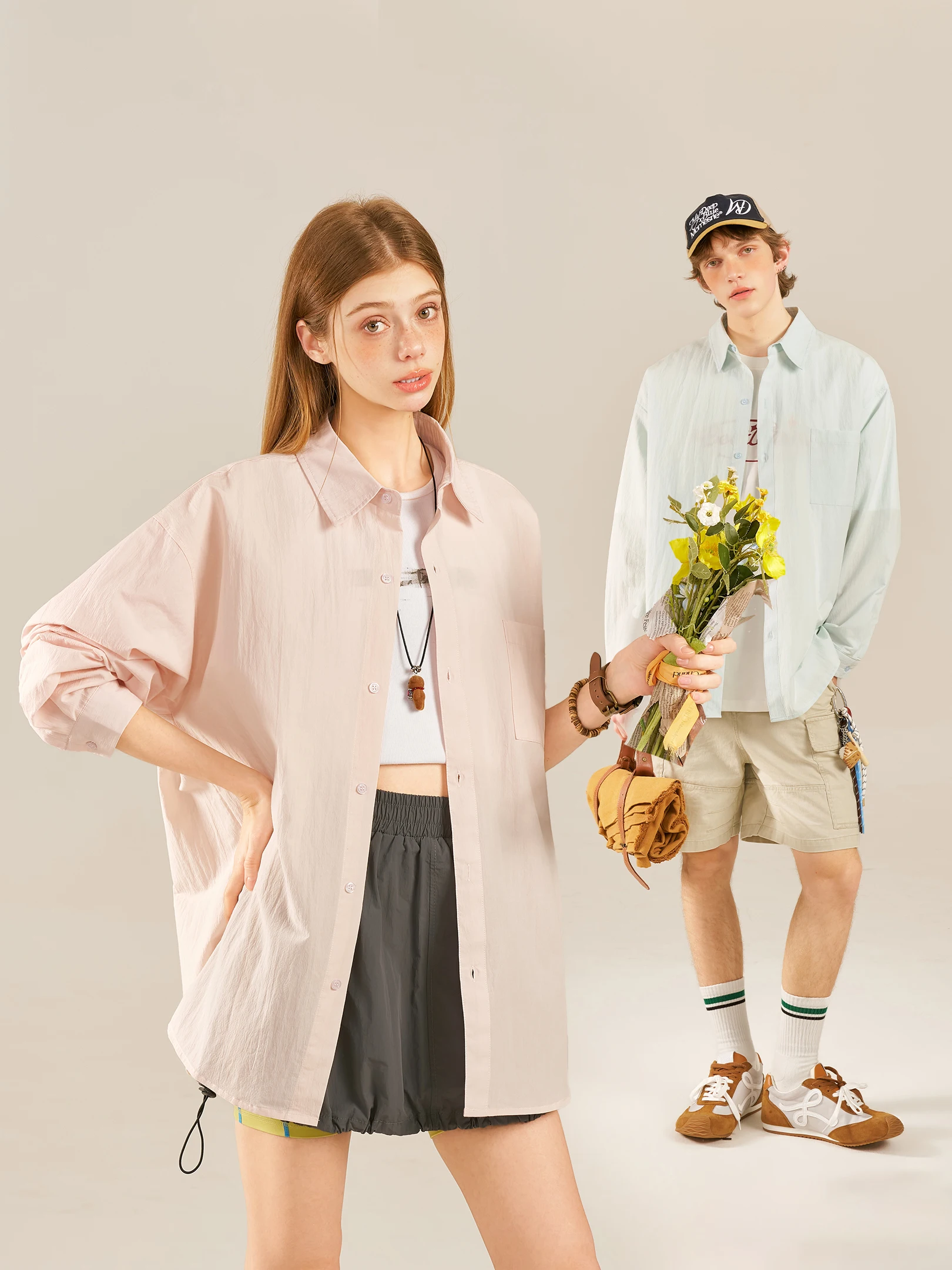 

Легкая дышащая рубашка с длинными рукавами в американском стиле Beetle Town, женская летняя повседневная верхняя одежда с защитой от солнца для пар