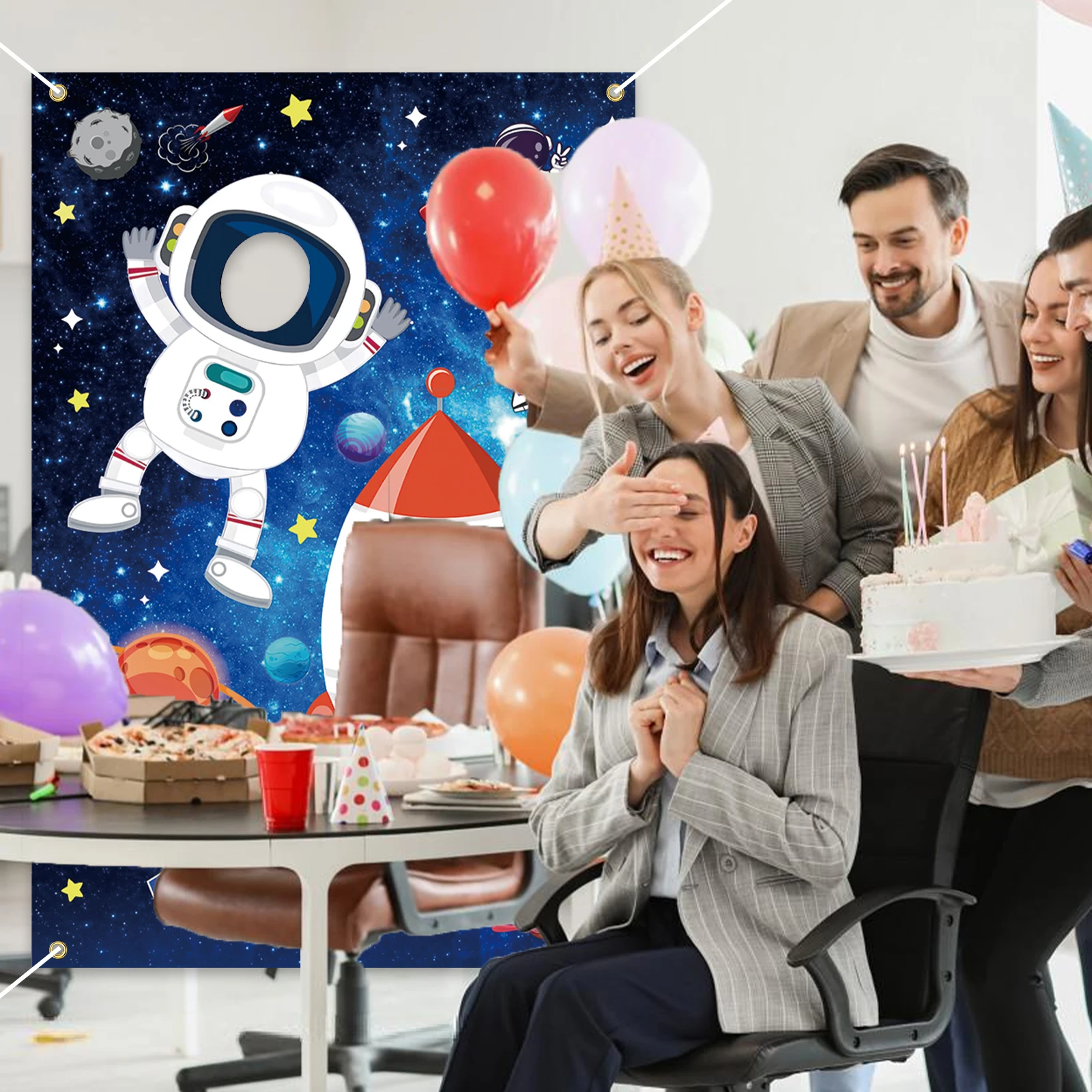 Levendige ruimte astronaut foto banner decoratie - koppels-vriendelijke hilarische gezicht gat prop achtergrond voor ruimte thema, verjaardag,