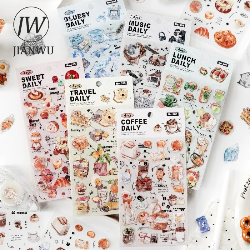 JIANWU Vintage Coffee Bread Afternoon Tea Landscape Material Collage Scrapbooking PET Sticker Creative DIY Journal Stationery