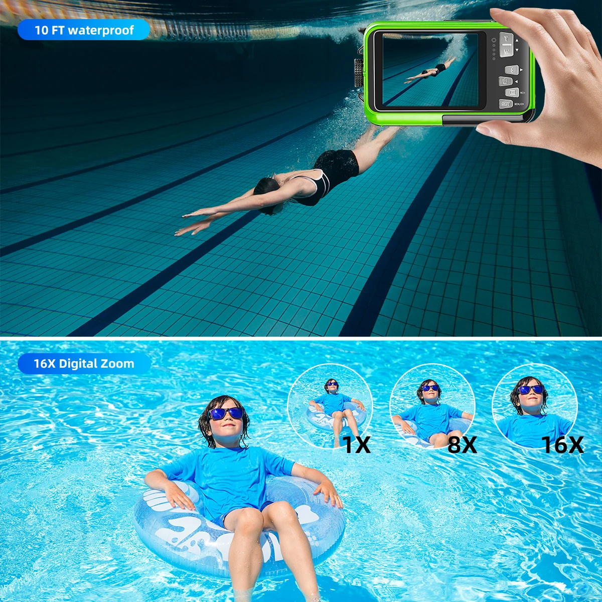 

2026unique 1080P HD 2,7-дюймовый TFT-экран 10 футов CMOS подводная цифровая камера с 16-кратным цифровым зумом водонепроницаемая камера для видеоблогов