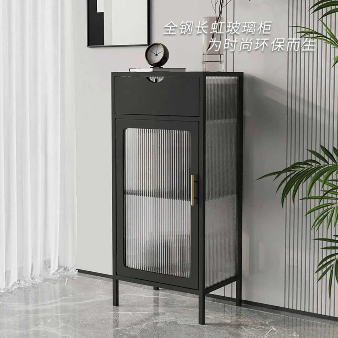 

Light luxury Changhong glass dining side cabinet Nordic wrought iron living room locker storage cabinet Tea cabinet Simple wine