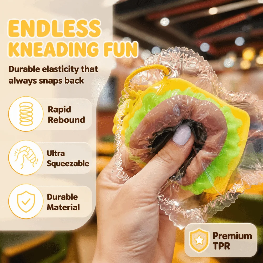Quick Rebound Hamburger Squeeze Keychain Super Soft Kneading Realistic Food Pinch Mini Funny Hand Stitched Pendant Gift Giving