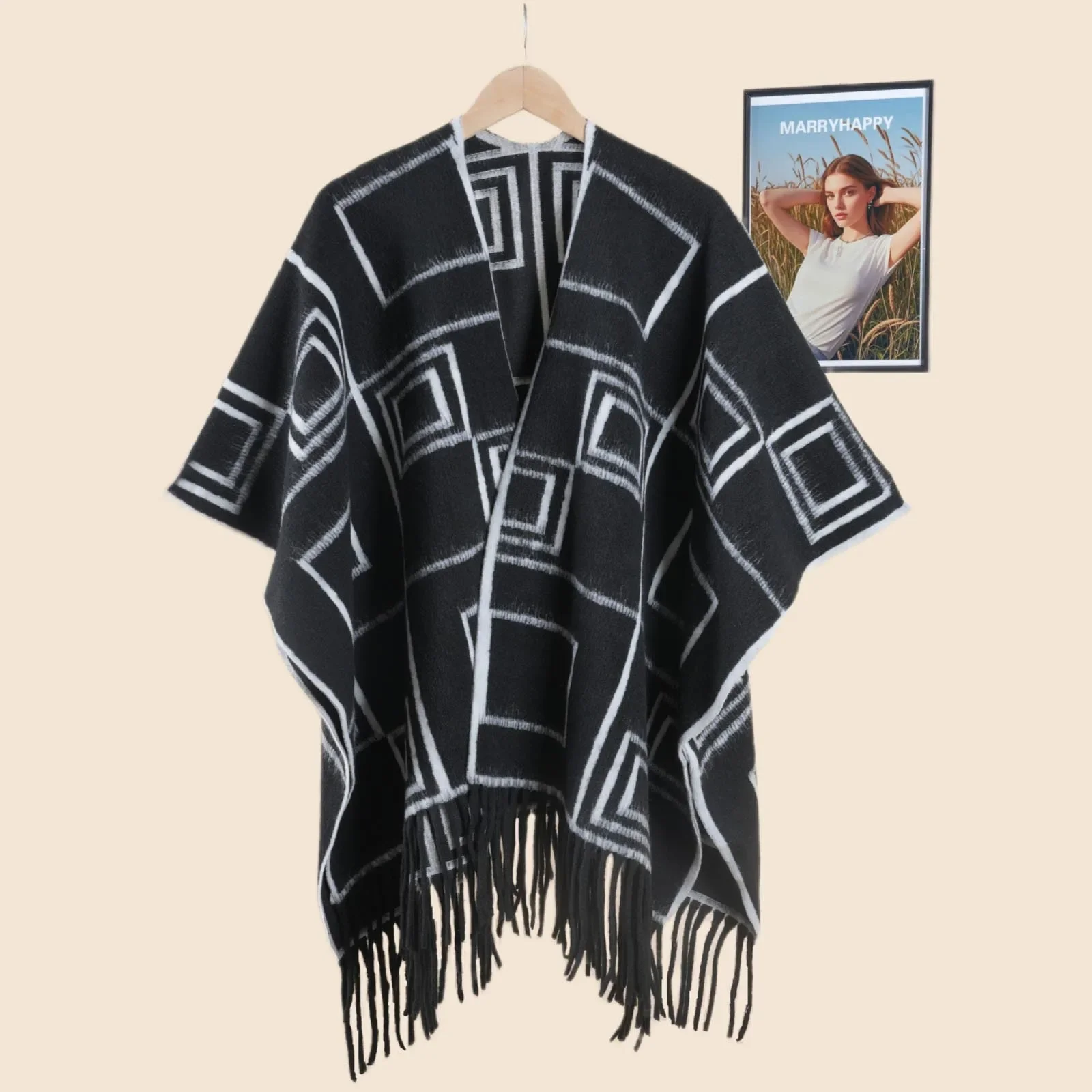 알파카 울 같은 태슬 양면 랩 스커트 여성용 가을/겨울 패션 럭셔리 여행용 따뜻한 외투 케이프 코트