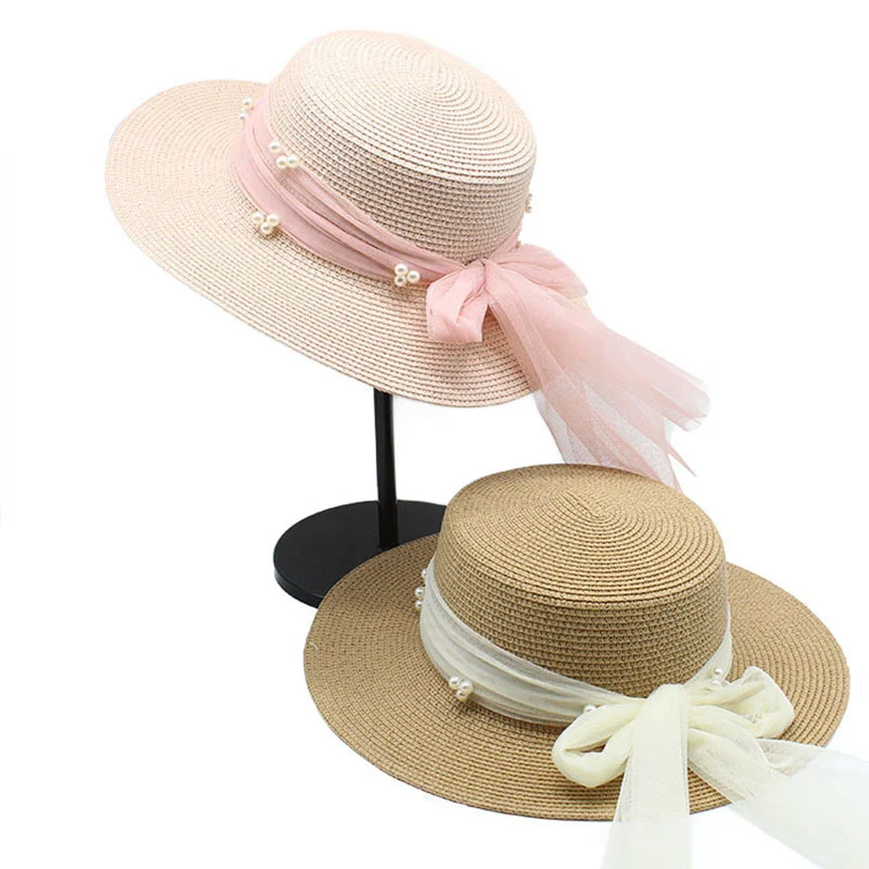 

Summer Fashion Lace Bow Flower Elegant Sun Hats Wide Brim Fedoras Hats Church Caps Summer Women Foldable Travel Beach Hat