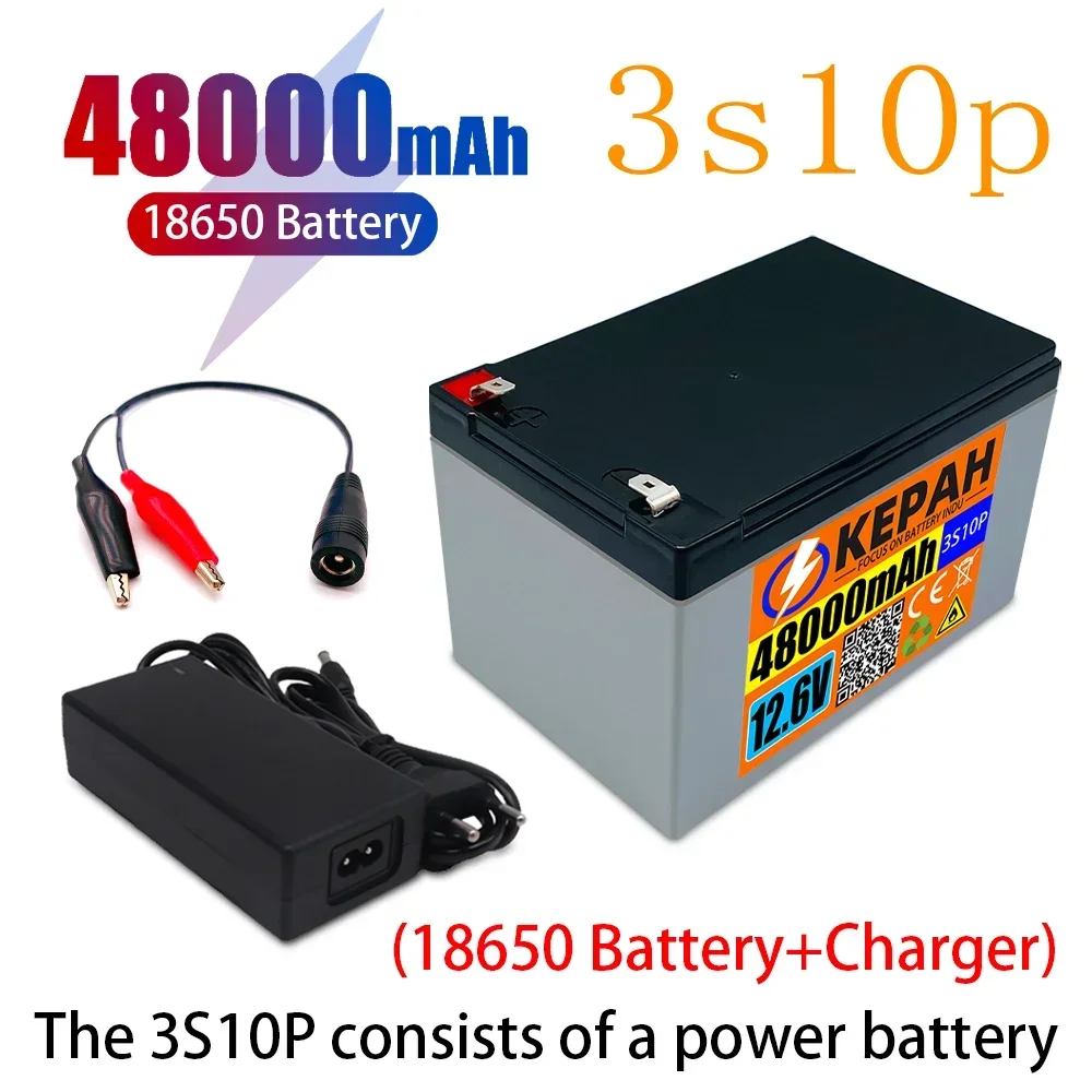 

48ah 12,6v high power lithium battery + charger, suitable for 12V voltage equipment, inverter xenon lamp and solar street lamp