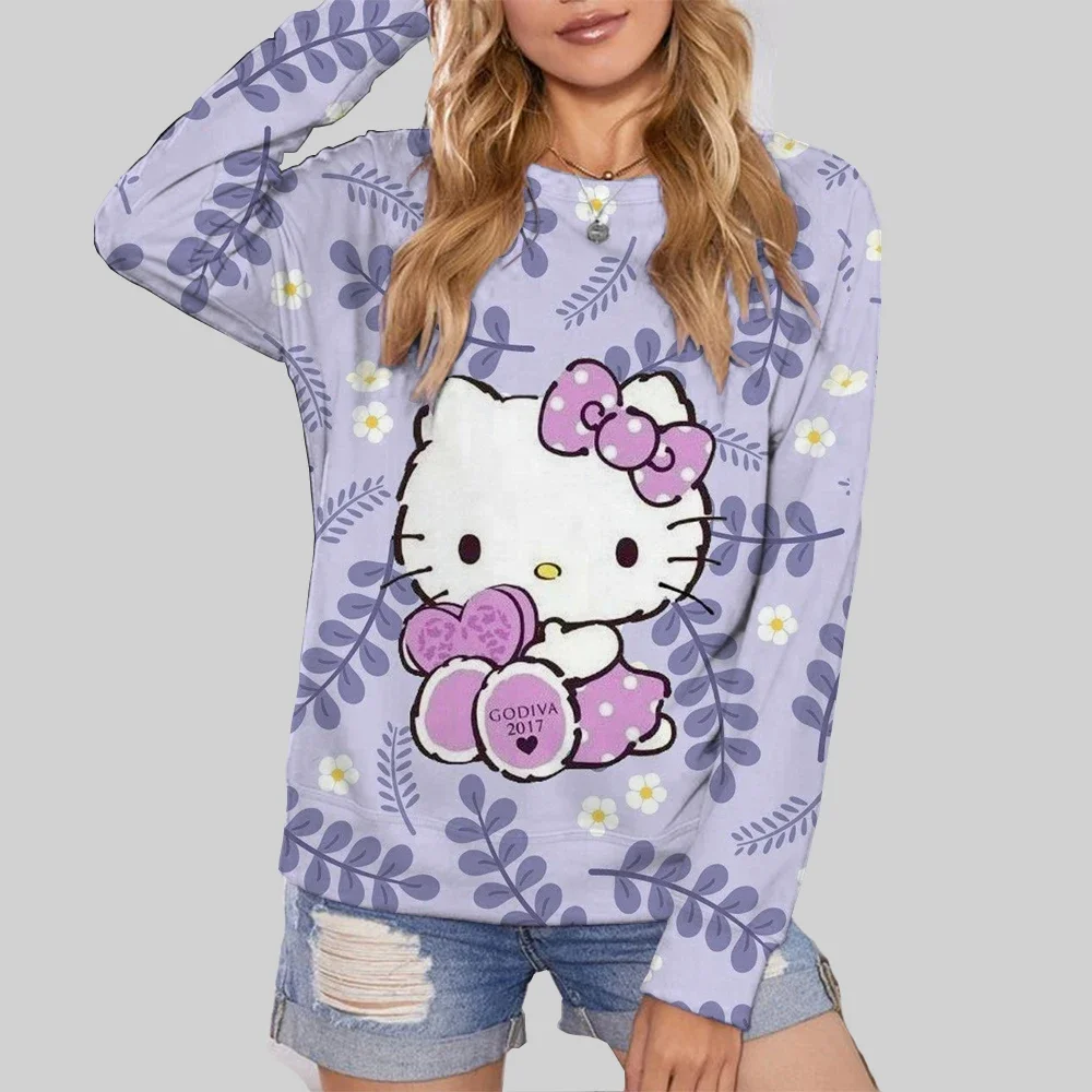 مرحبا كيتي كارتون أنيمي المرأة السترة الربيع والخريف جولة الرقبة هوديي الملابس أزياء جديدة لطيف زوجين مريحة