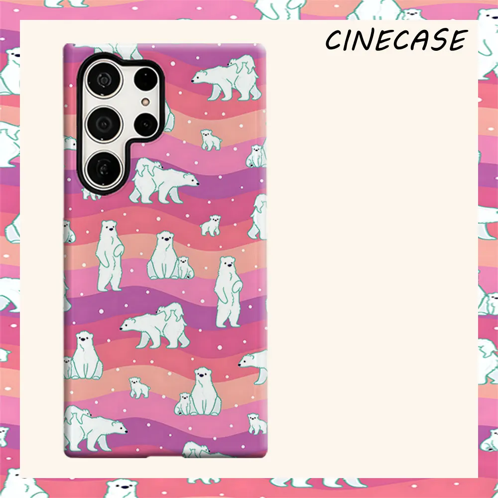 polar bear pink wave For Samsung Galaxy S26 S25 S24 A56 A36 Dual Layer Luxury Fashion Full Lens Protective Case