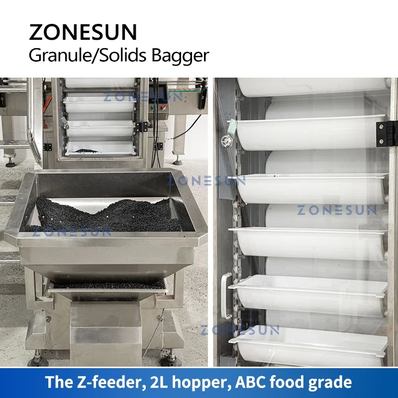 ZONESUN ZS-GW10 Granulat Bagger Bohnen Sesamsamen Metalldetektor Kontrollwaage Z Feeder Feststoffe Lebensmittelverpackung Produktionslinie