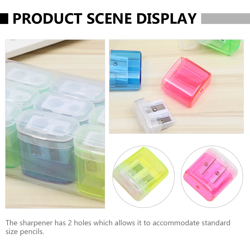 Taille-crayon en plastique à double trou, 12 pièces, plateau de copeaux Transparent anti-déversement, fourniture de papeterie Portable pour enfants étudiants