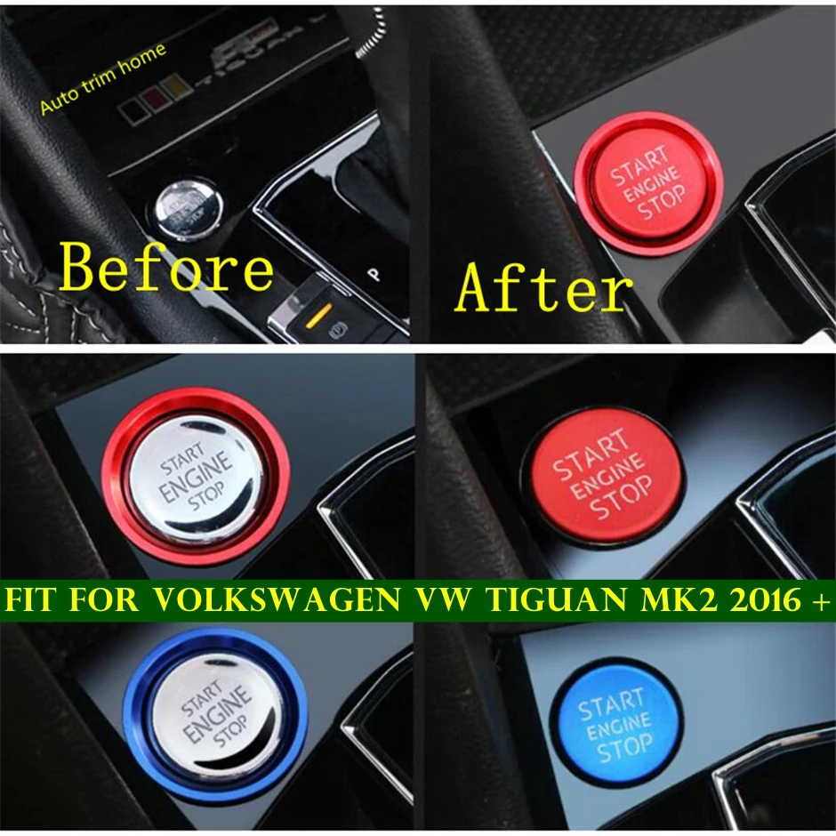 

Car Engine Start Stop Push Keyless Button Switch Round Decoration Ring Cover Trim Fit For Volkswagen VW Tiguan MK2 2016 - 2023