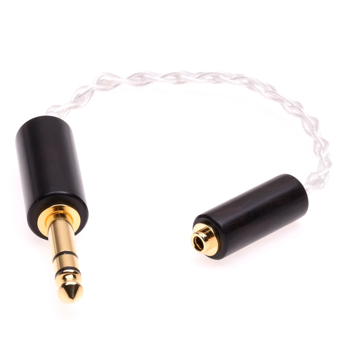 10cm Wooden TRS 1/4 6.35mm Male to 3.5mm Female Balanced Headphone Audio Adapter 4 Cores 6N OCC Crystal Silver Plated Cable