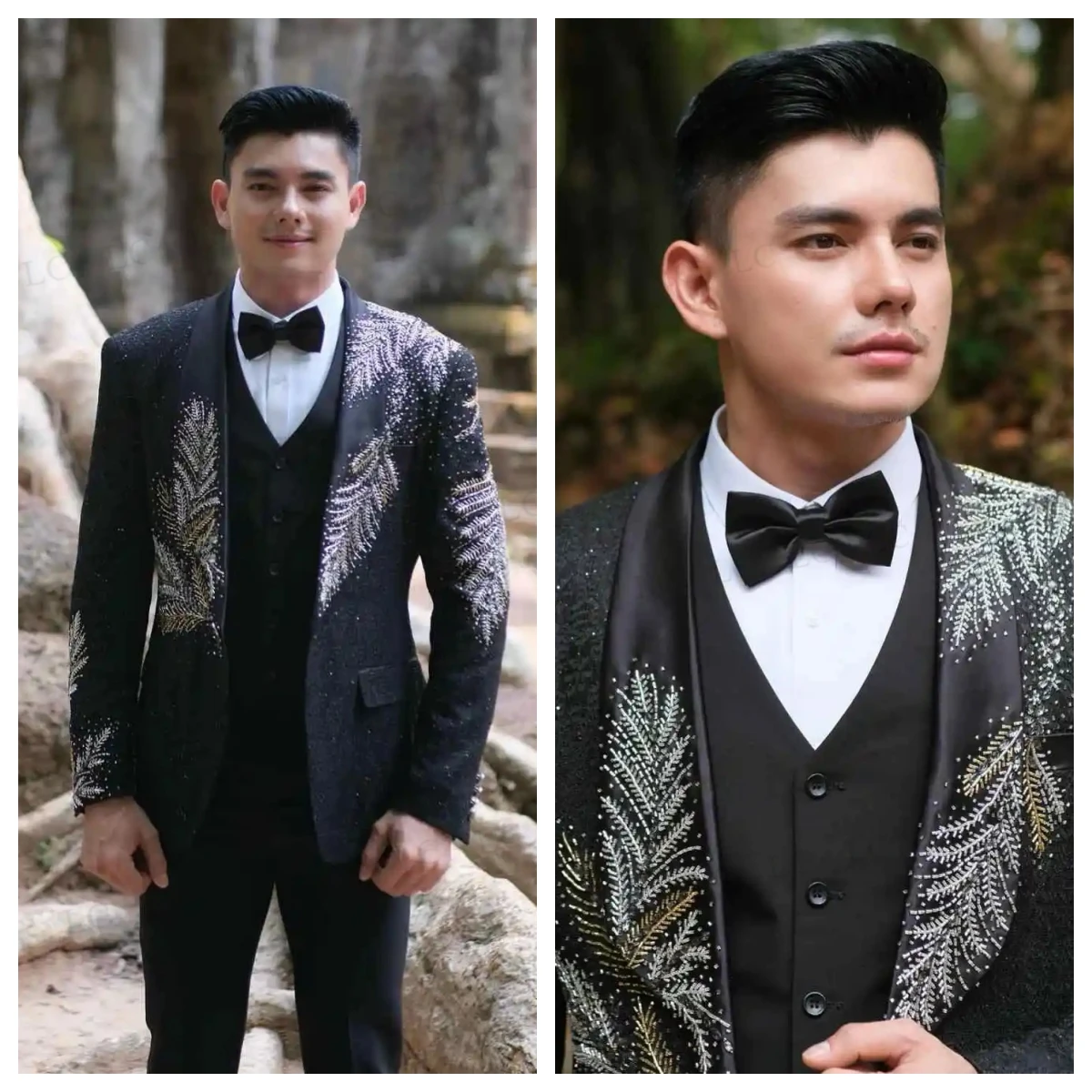 

Luxury 3 Pieces Blazer Vest Pants Men Suits One Button Nice Design Beadings Tuxedo Slim Wedding Groom Prom Plus Size Customed