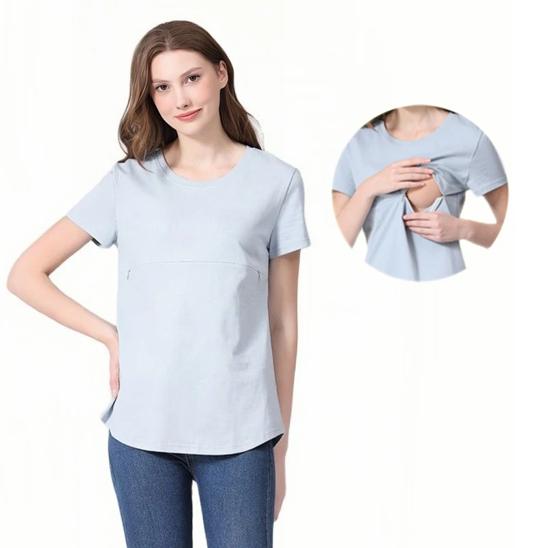 Camiseta De Enfermagem De Zíper Sólido, camisa De Gravidez Personalizada, Tops De Maternidade, Roupas De Amamentação, Manga Curta, Verão