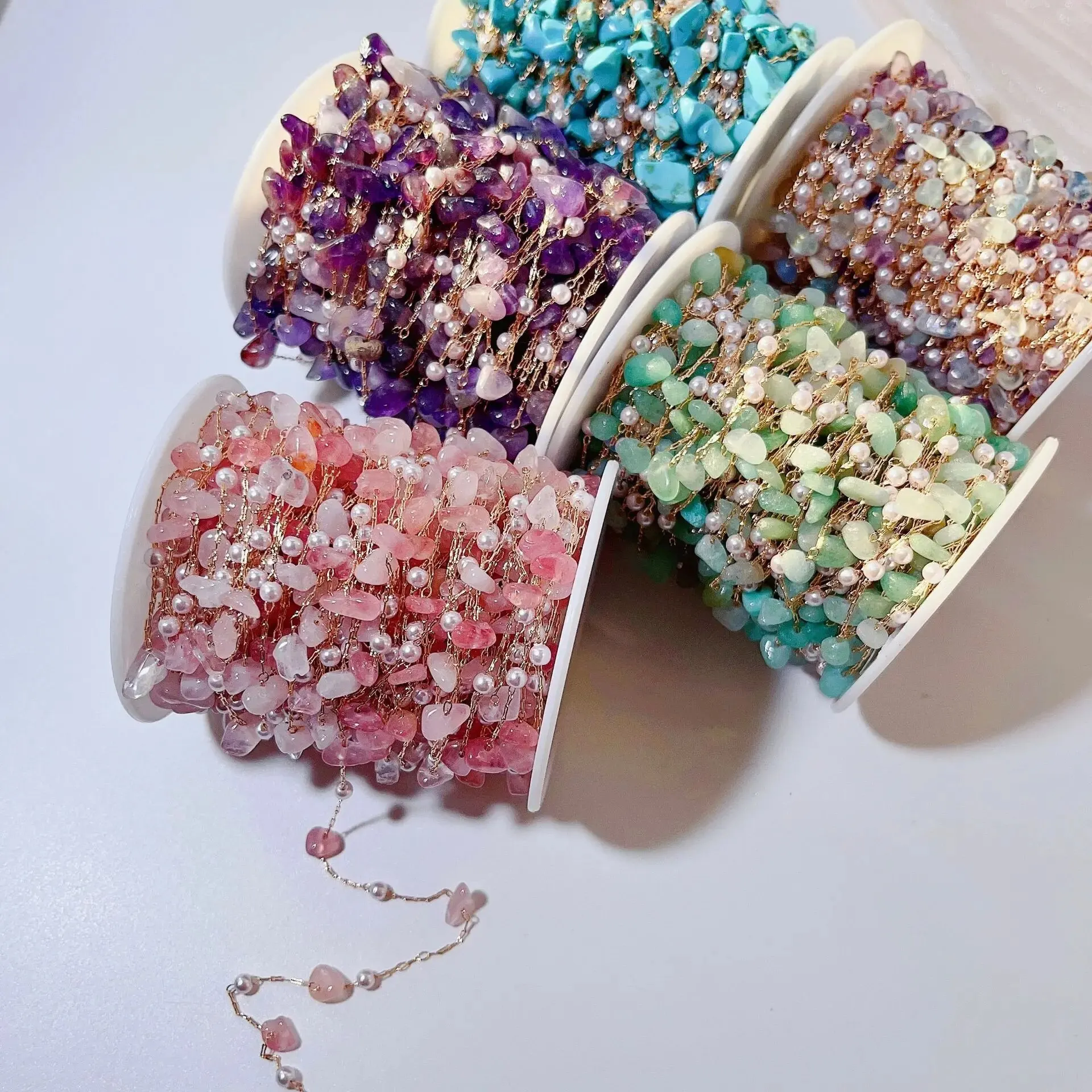 1Meter Irregular Stone Beads With 3mm Pearls Beads Copper Chain for DIY Necklace Bracelet Jewelry Making Accessories