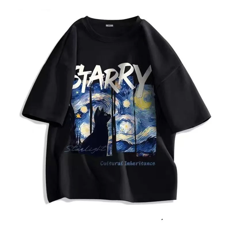 Zomer Nieuwe Gogh's Olieverf Katoenen T-shirt Heren Patroon Afdrukken Korte Mouw T-shirt Casual Comfort Sport Top Streetwear Jongen