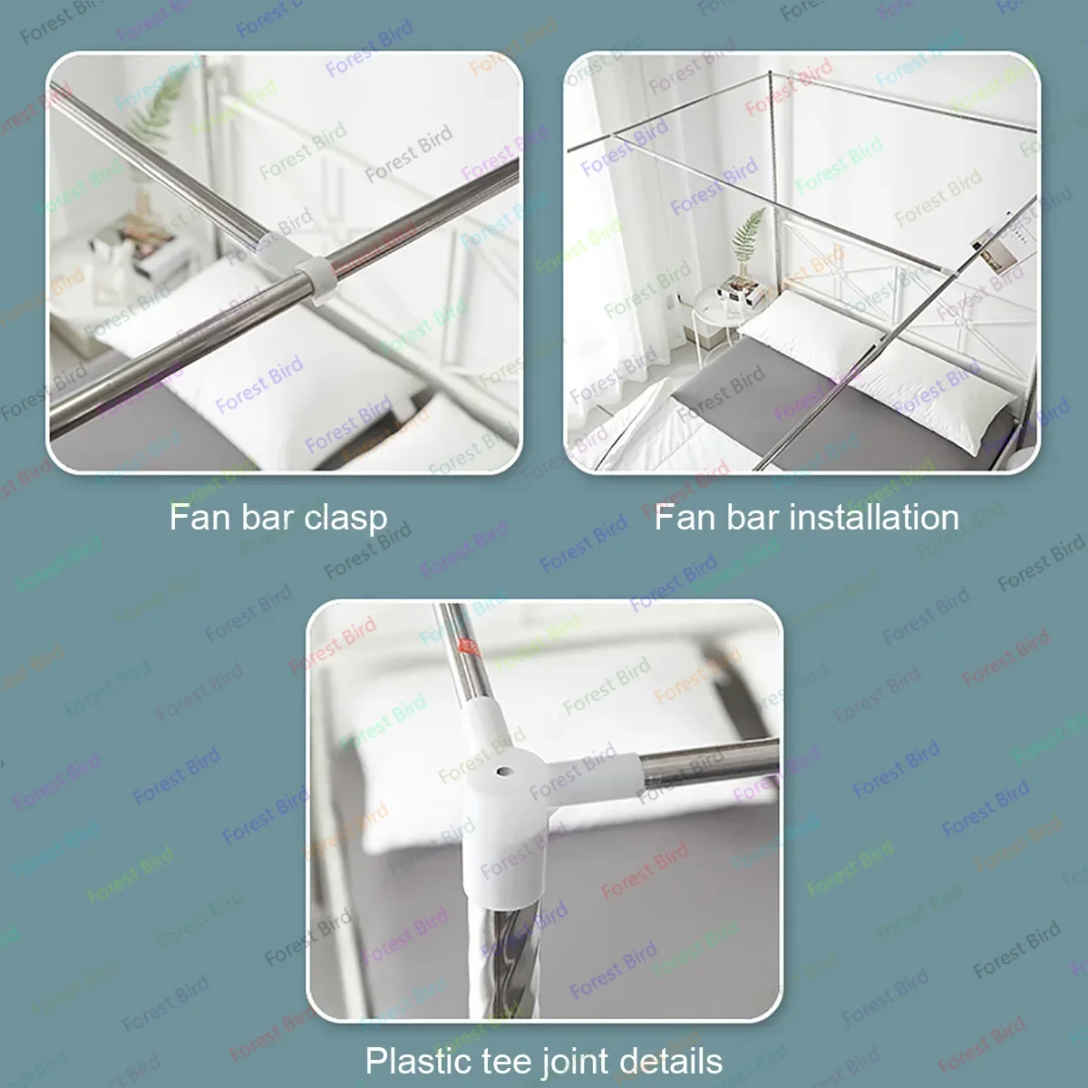 Stainless Steel Mosquito Net Frame Bed Canopy Bracket for 4 Corner Bed Easy Install Bed Netting Fan Bar Support NO Mosquito Net