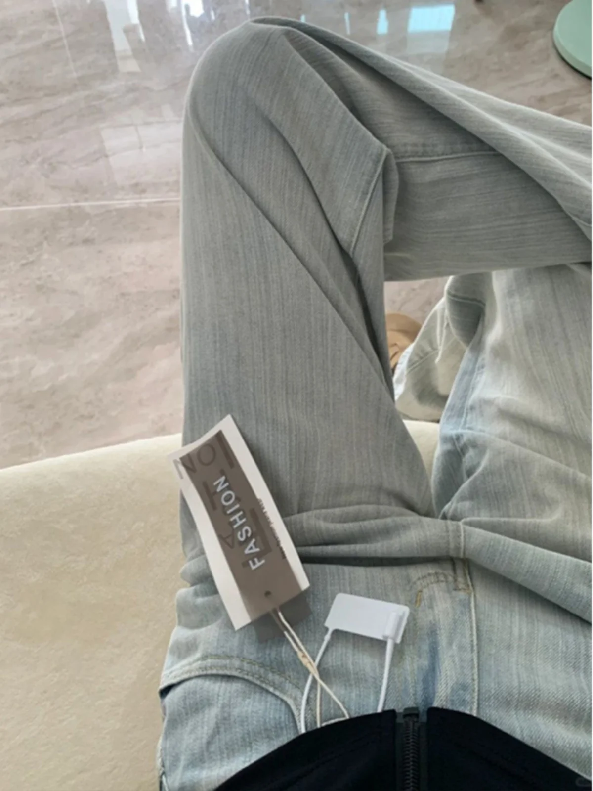 

Утягивающие светло-голубые джинсовые брюки с высокой талией, женские весенне-осенние тонкие свободные прямые универсальные брюки в маленькую полоску с широкими штанинами