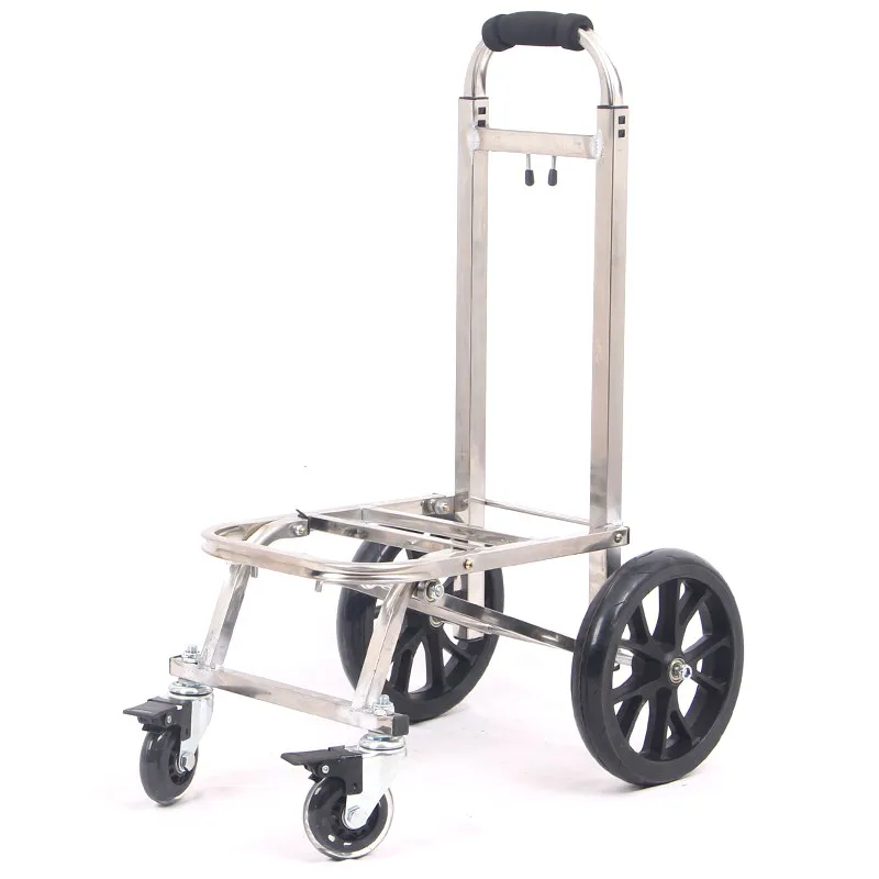 Folding Cart Hand Truck Stainless Steel 20cm Large Silent Brake Wheel Push Pull Luggage Carrier Utility Wagon Heavy Duty