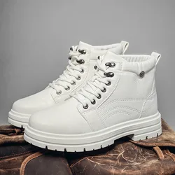 2024 Autumn Winter Elegant Men's White Boots Platform Comfortable Ankle Boots for Men Casual Leather Work Shoes Boots Man botine