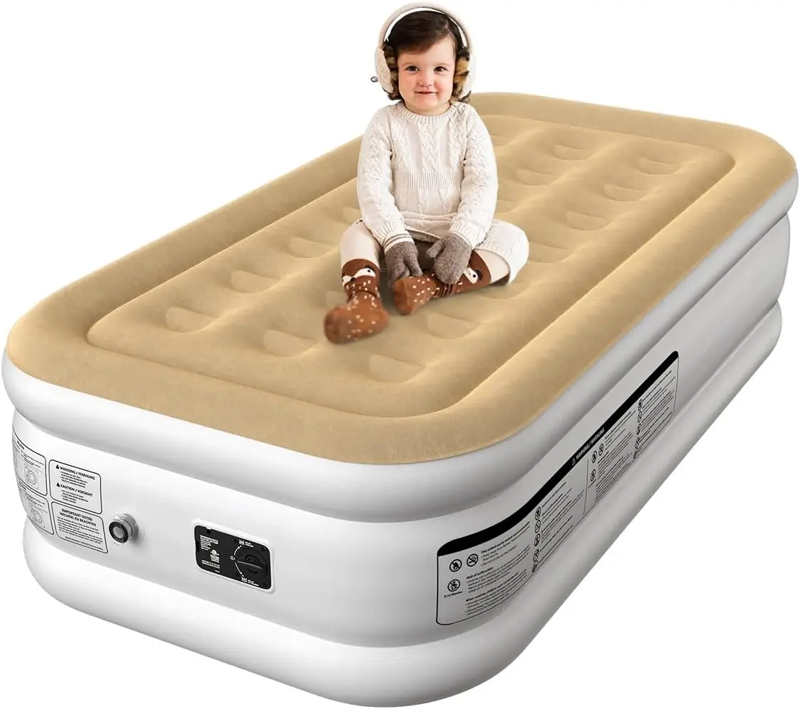 

18 Hes Twin Air Mattr For Camping & Guest, Antileak Blow Up Mattr With Soft Flocked Top, Portable & Foldable Air Mattr Twin