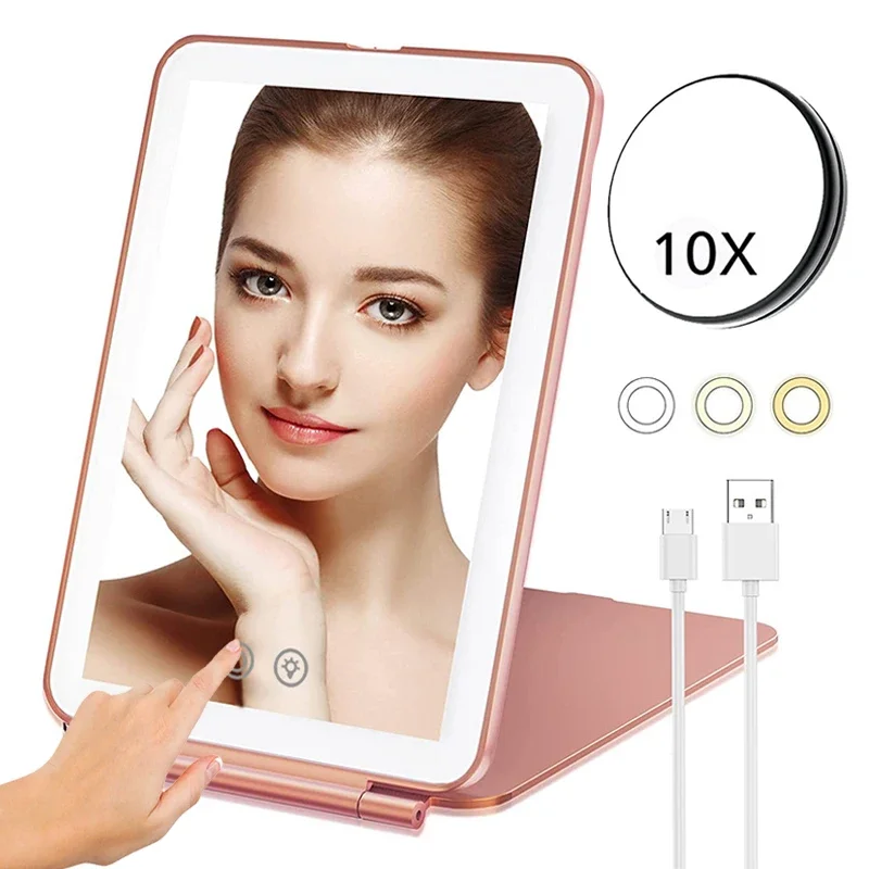 LED Makeup Mirror 10x Magnifying Mirror Portable Foldable Travel Desk Vanity Table Bath Bedroom Mirrors Makeup Tools