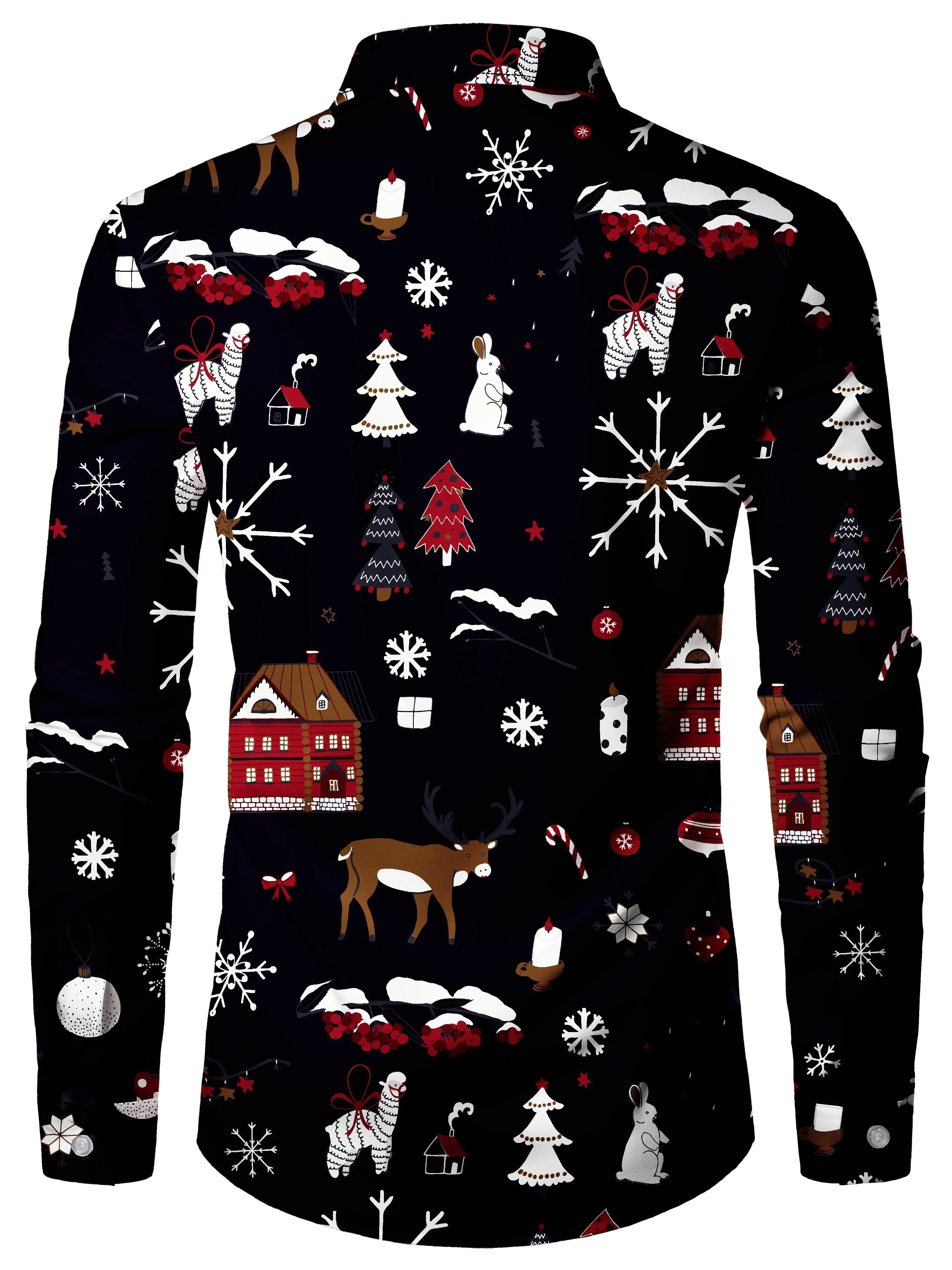 New Hawaiian Christmas Theme Santa Claus Tree Shirt For Men Casual Vintage Tops 3d Printed Flower Long Sleeve Clothing Holidays - Image 3