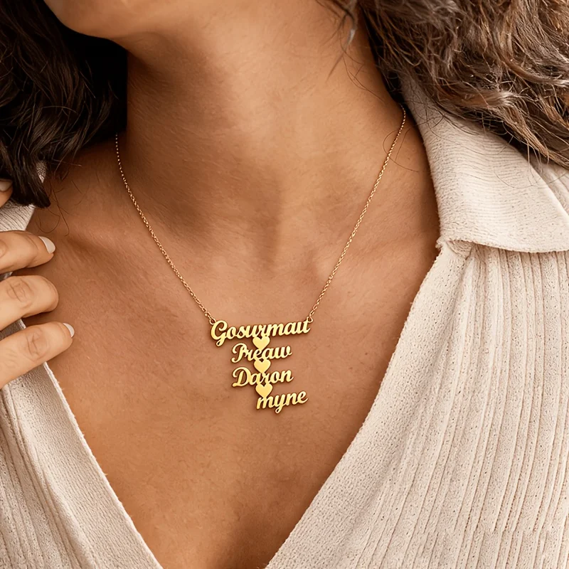 Personalized Custom Multi‑Name Necklace Heart‑Shaped Multi‑Layer Nameplate Necklace Romantic Mother's Day Family Gifts for Loved view 6