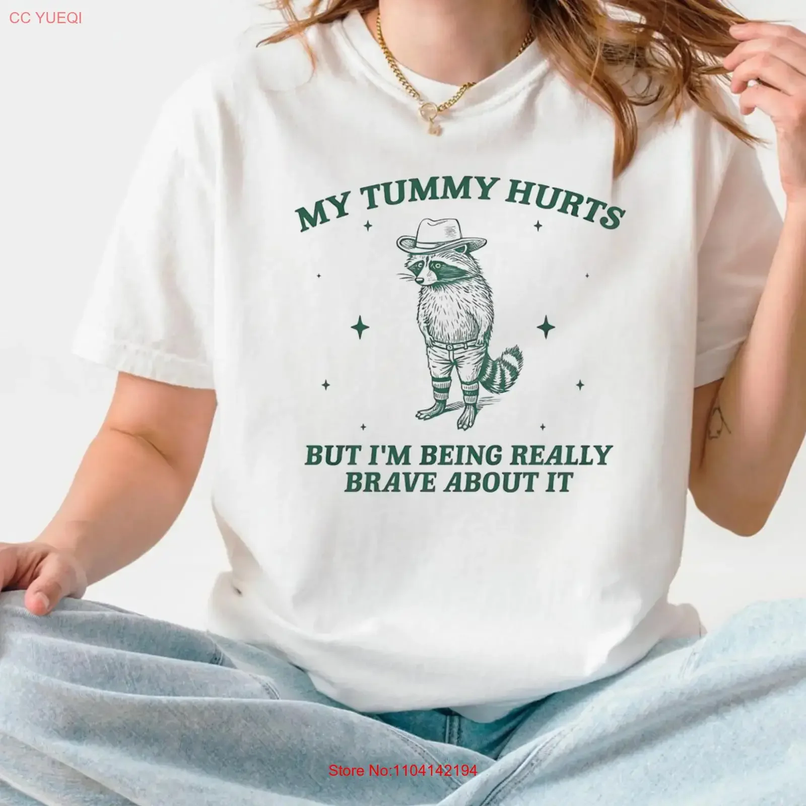 My Tummy Hurts But I'm Being Really Brave About It Vintage T Shirt Funny Raccoon vintage Washed Breathable Versatile