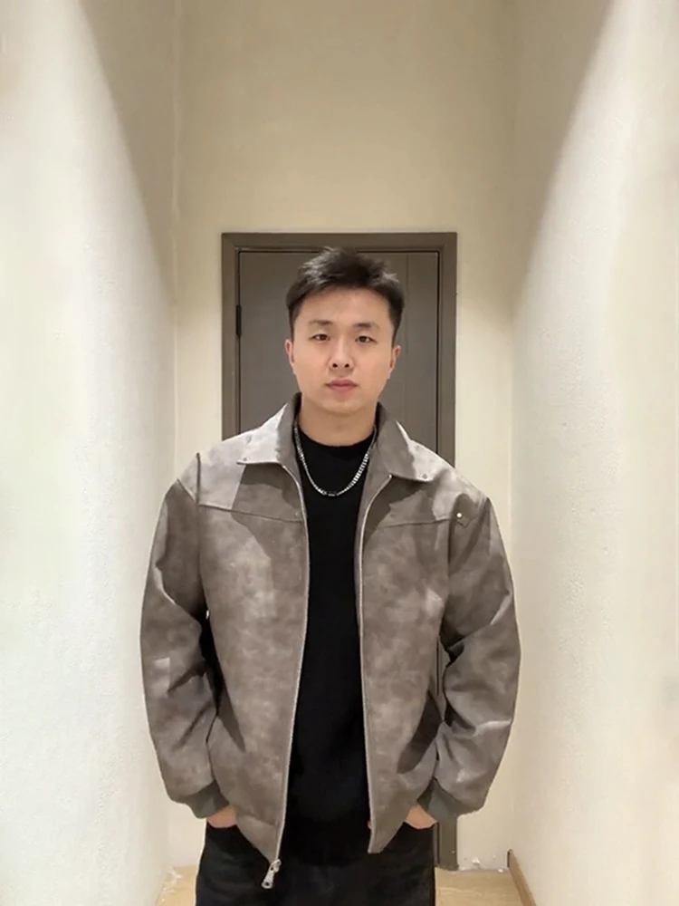 

ay Cleanfit Baseball Jaet Men's Spring Autumn Sle Retro American Workwear ort Leather Jaet Cool Turn-down Collar