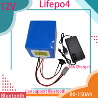 lifepo4 12.8v 100AH lithium battery bluetooth BMS APP 12V 100Ah 120Ah 80Ah for 1200W caravan boat Solar energy + 10A charger