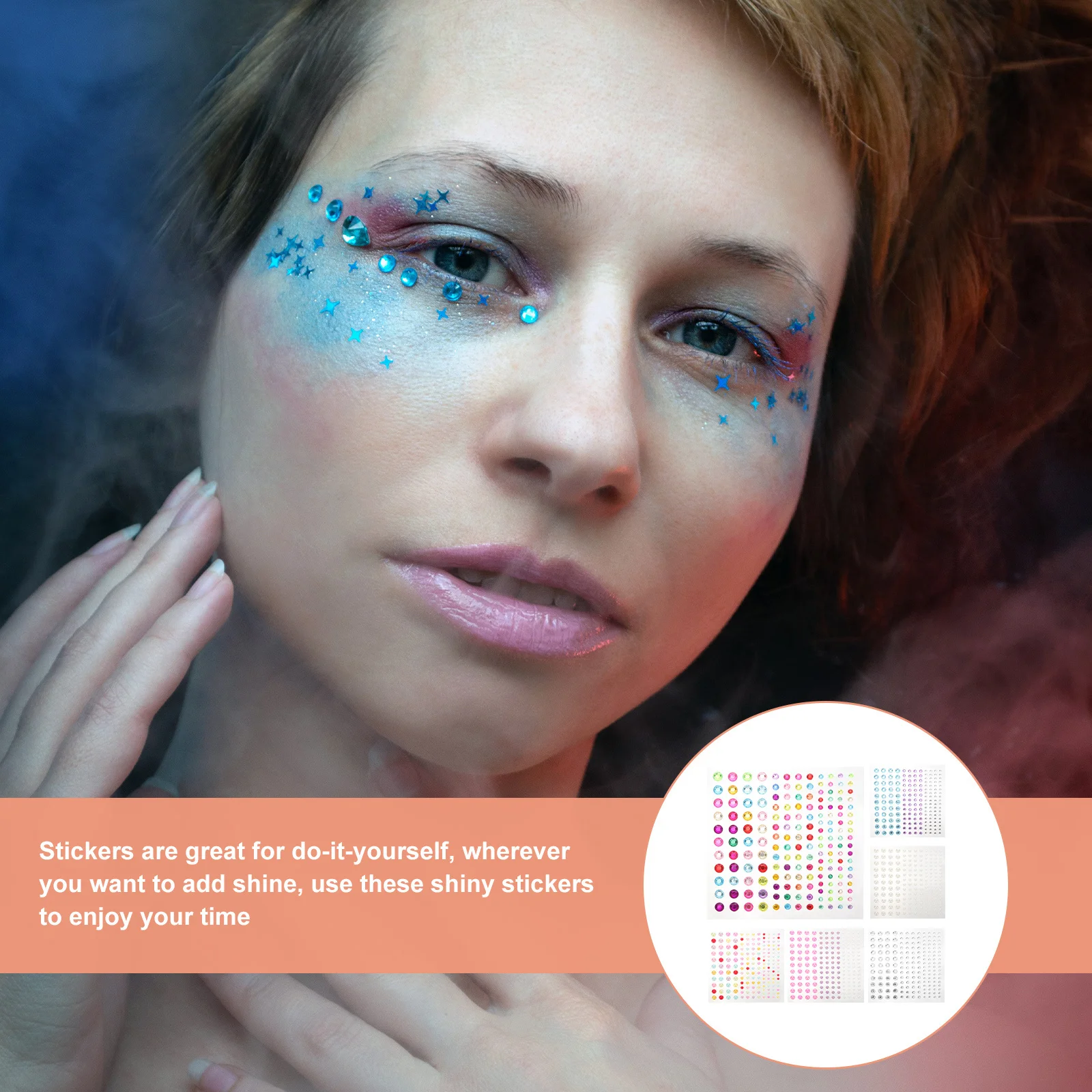 

6 Sheets Brow Heart Rhinestone Pearl Stickers DIY Craft Decorative Self Adhesive Gems Stickers for Face Nail Art