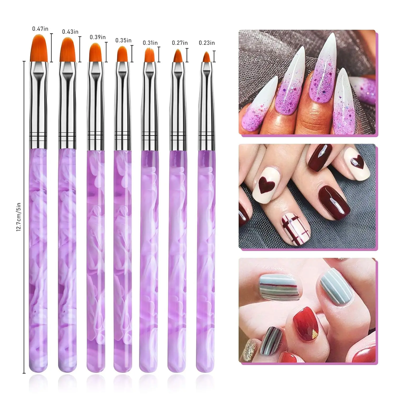 19 pezzi pennelli per nail art set gel UV pennello per smalto nail art pennello per pittura strumento punteggiatura pennelli per rimozione polvere per unghie per unghie