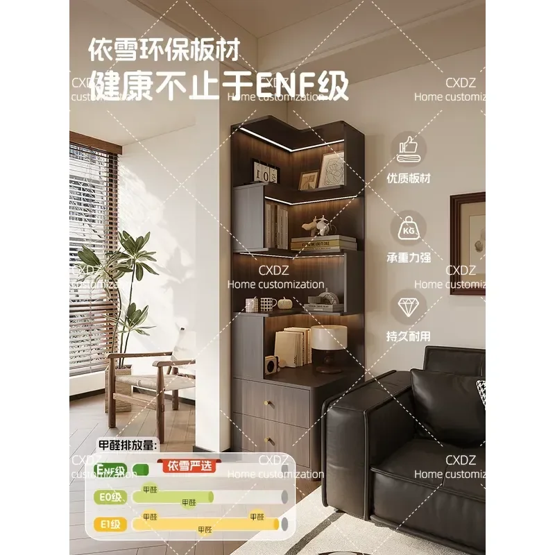 Medieval style bedroom bedside table bookshelf integrated shelf small apartment corner bookcase living room sofa side cabinet
