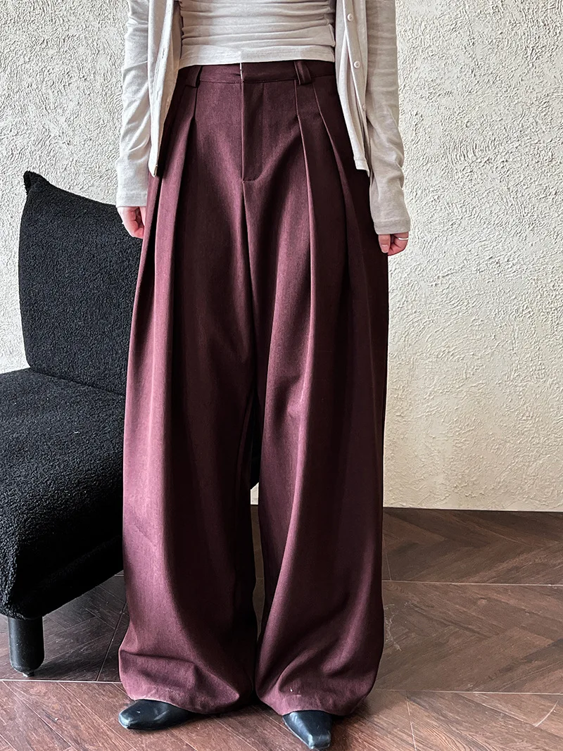 Drapey wide-leg floor-length suit pants for women 2024 autumn new style loose old money style pleated trousers