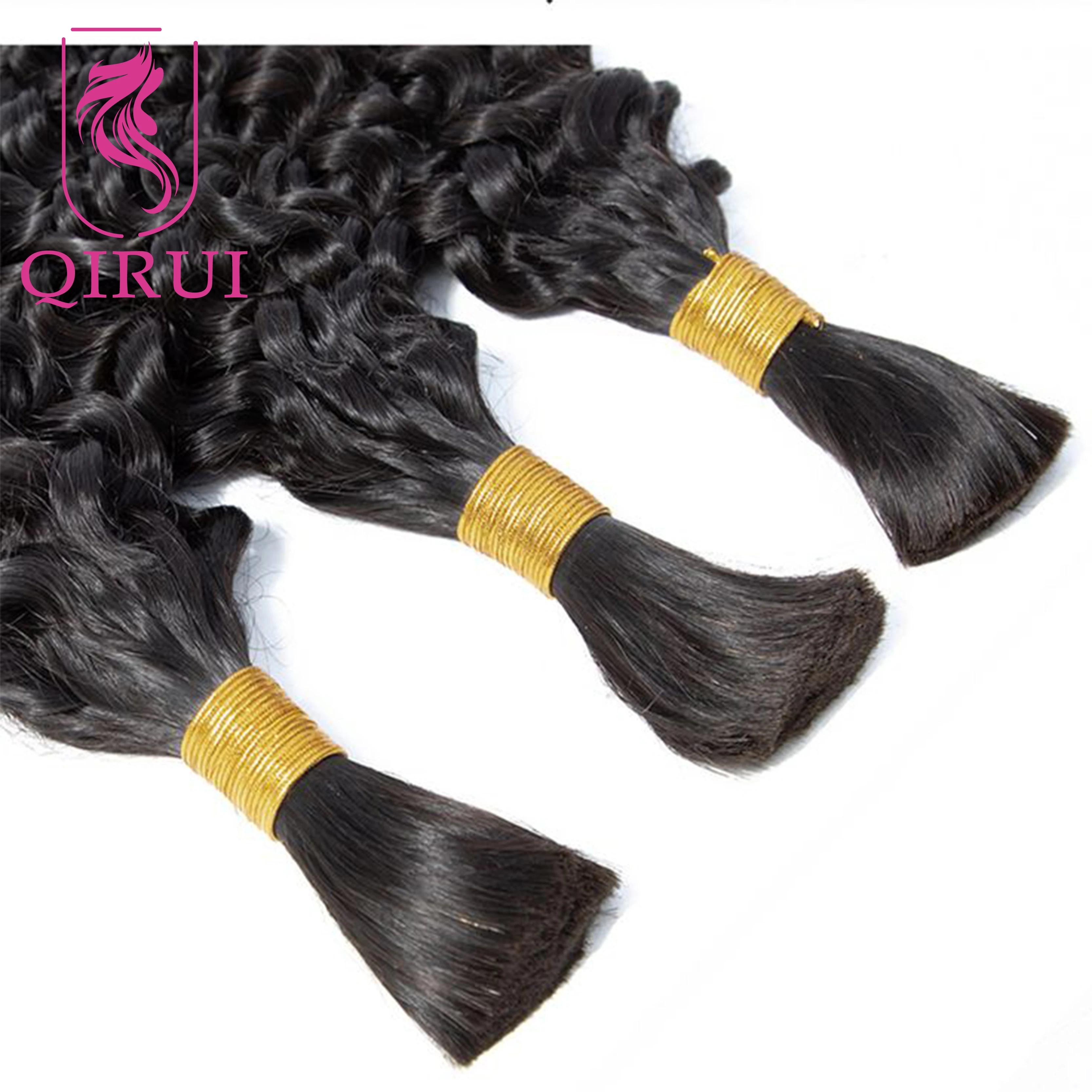 Bulk Human Hair For Braiding Deep Curly Burmese Human Hair No Weft Double Drawn Full End Boho Braids Hair Extensions