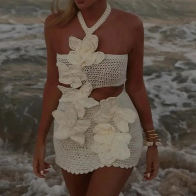 EAEOVNI – robe tricotée à fleurs ajourées pour femmes, dos nu, à lacets, vêtements élégants pour vacances à la plage, nouvelle collection été 2026