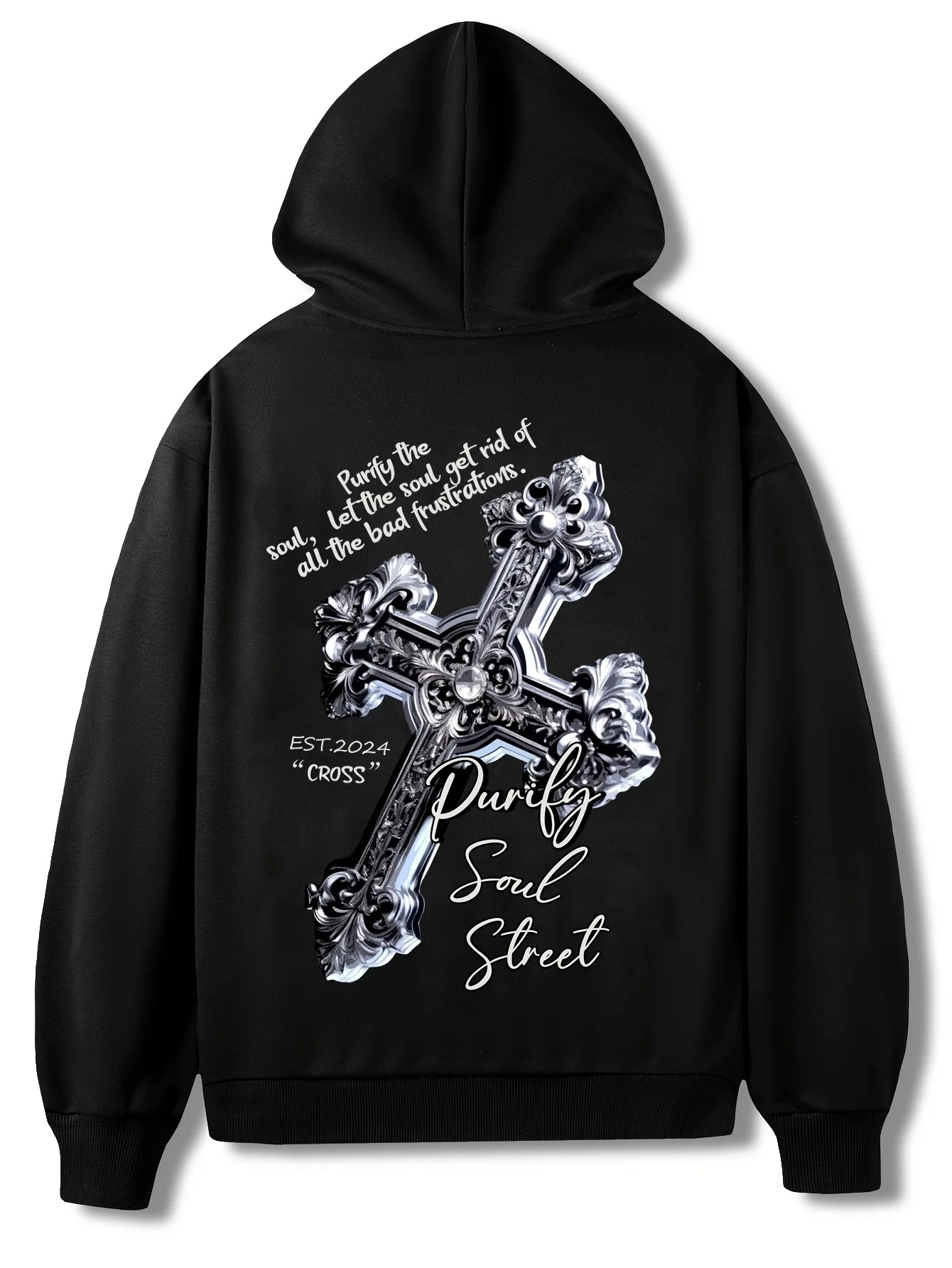 2026 Autumn/Winter Men's Hooded Sweatshirt with Exquisite Cross Artistic Letter Chest Label Print