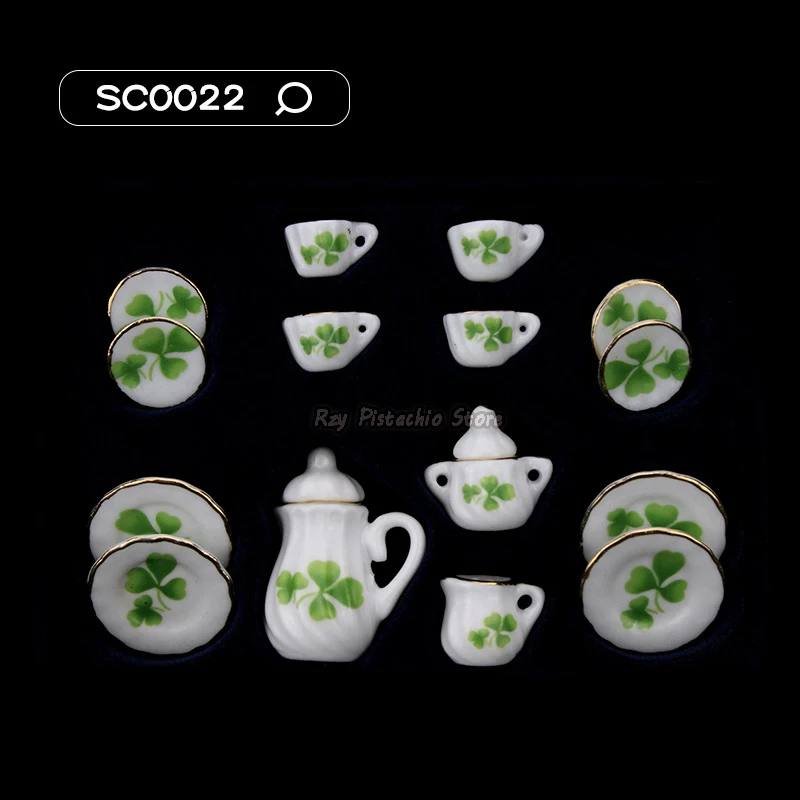 15pcs 1:6/1:12 Miniature Food Play Ceramic Mini Tea Cup Set Printed Pattern Tableware Kitchen Dollhouse Furniture Toys for Kids