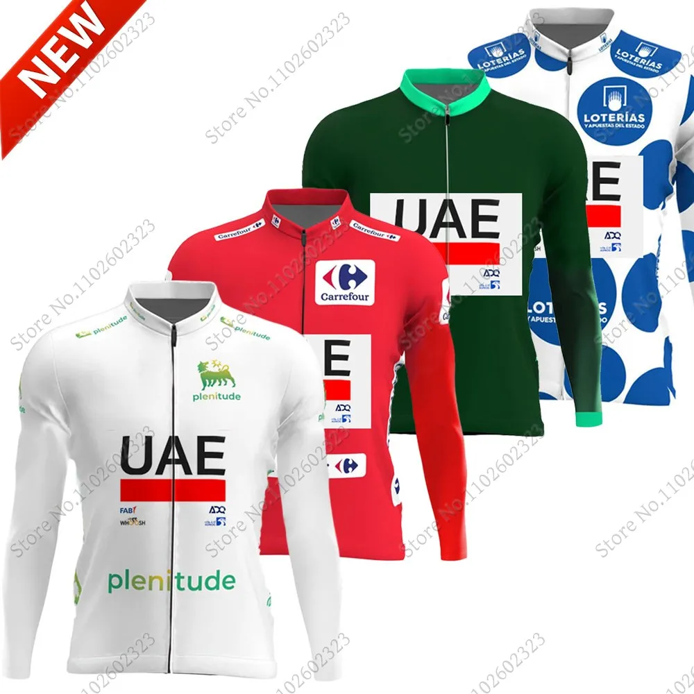 Spain Tour UAE Team 2024 Cycling Jersey Long Sleeve Red Green Clothing Race Road Bike Shirts Bicycle Tops MTB Uniform Maillot