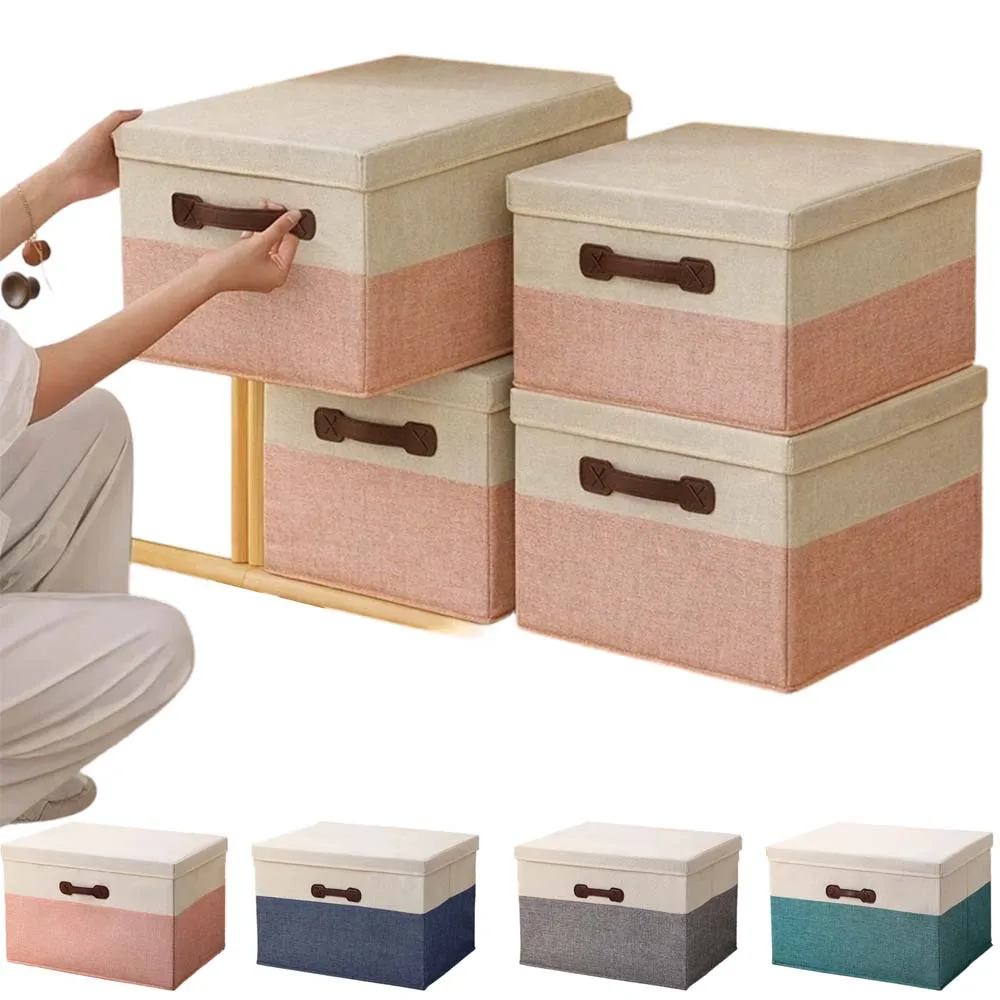 

S/M/L/XL Foldable Linen Storage Boxes with Handle Wardrobe Organizer 1pc Basket Space Saving Cube Drawer Bin for Home Camping