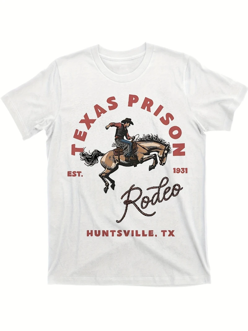 Texas Prison Rodeo Vintage Print T-Shirt[Cool Design] Street Style Trendy Women's Comfortable Crew Neck Short Sleeve