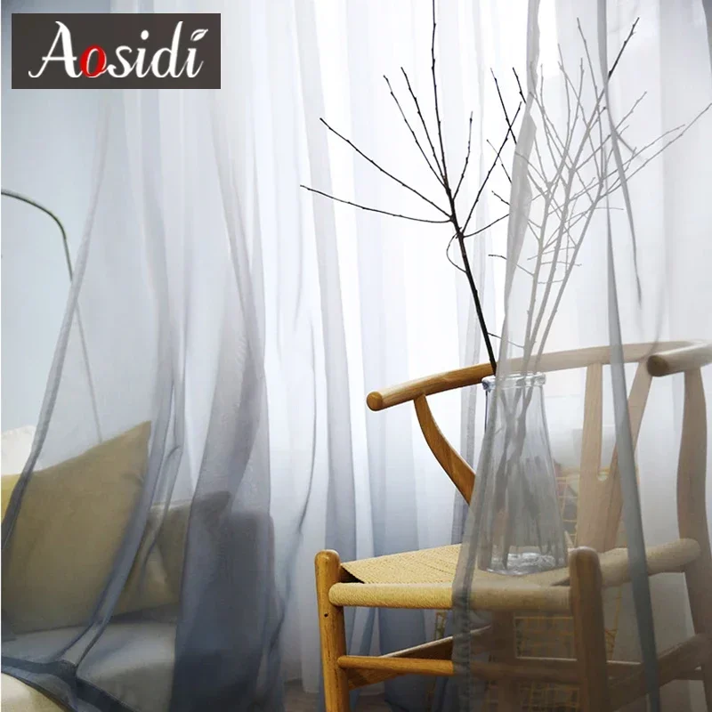 Modern gradient Tulle Curtain for Living Room Curtains kitchen Windows Sheer Curtains Bedroom Decoration Colorful Voile Drapes