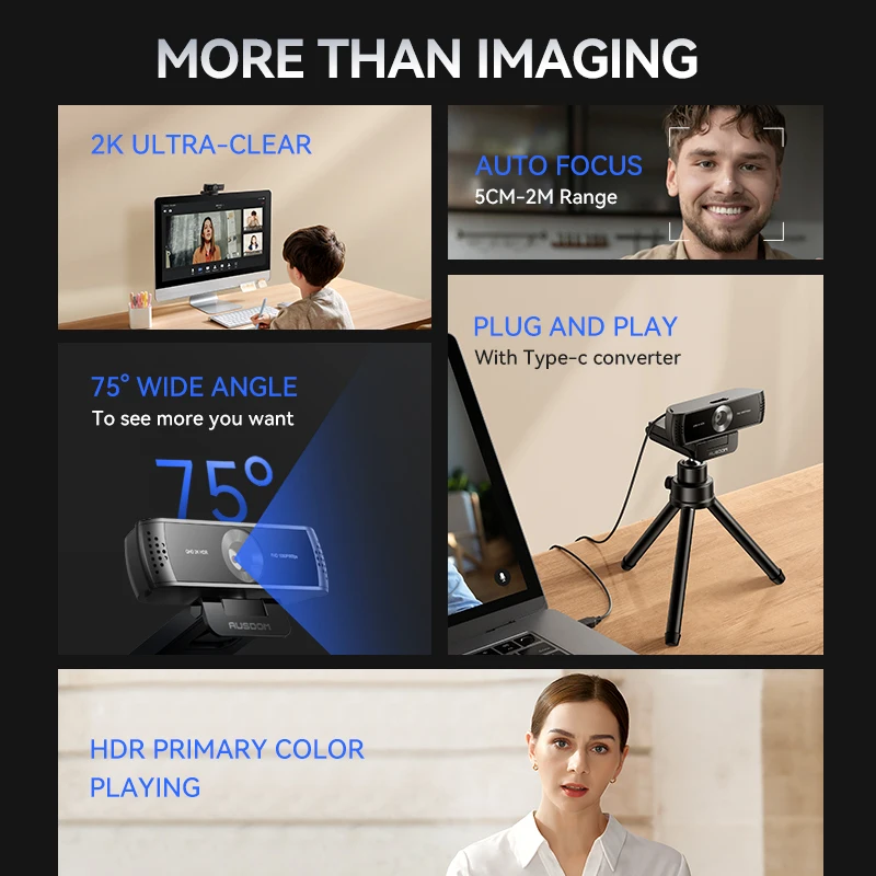 Веб-камера AUSDOM AW651 HDR 2K с автофокусом, 1080P, 60 кадров/с