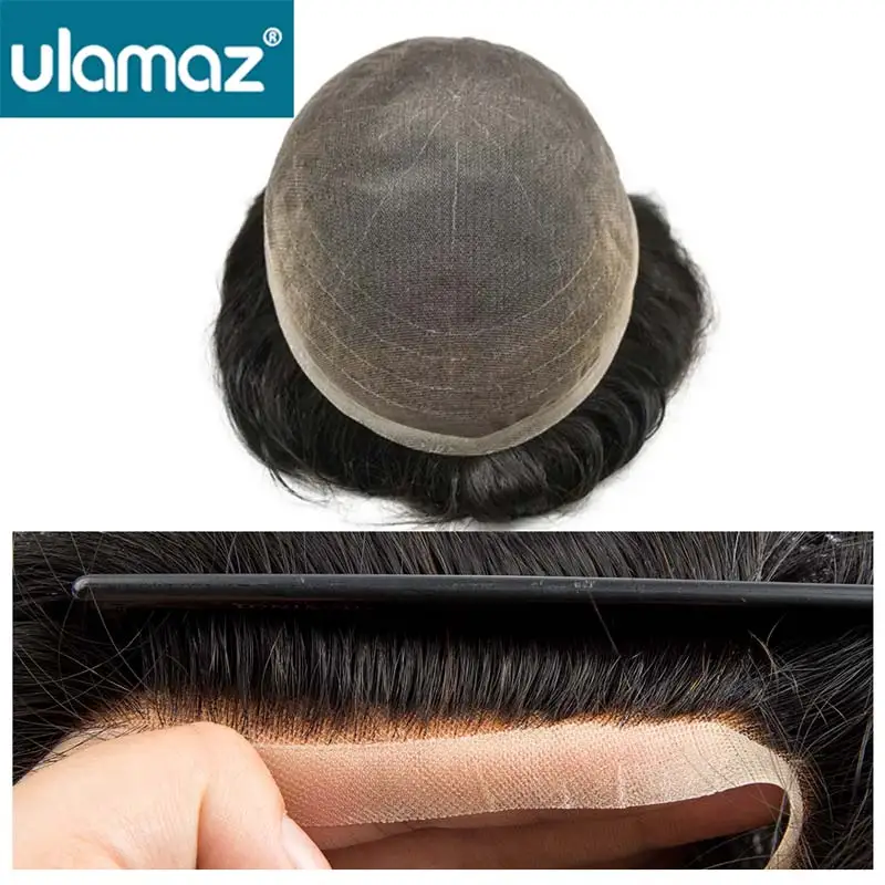 Peluca llena de encaje para hombres 120% de densidad encaje suizo hombres peluquín capilar prótesis de cabello masculino unidad de sistema de