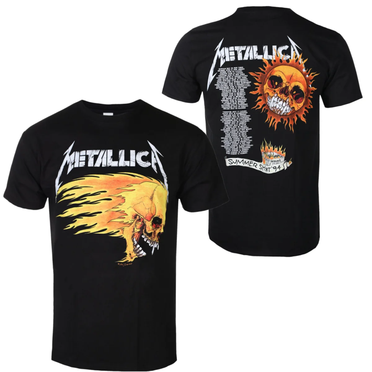 Metallica Flaming Skull Tour 94 Pattern Print T-Shirt - Street Casual T-Shirt for Heavy Metal Band - Suitable for Men and Women
