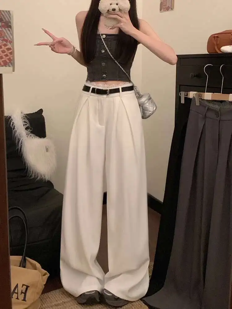 

American High Street Jeans Women's Trendy Ins White High Waist Soft Drooping Mopping Floor Loose Slimming Wide-leg Trousers
