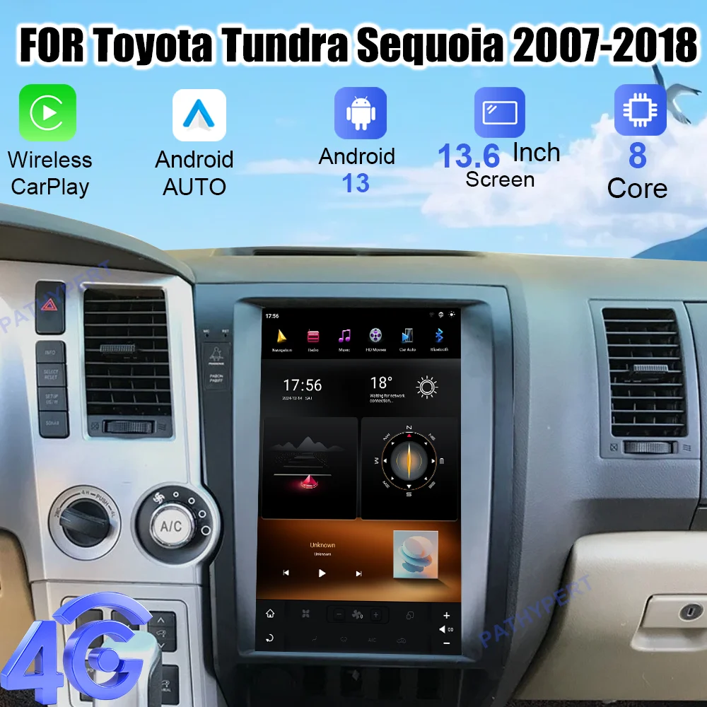 

13.6" Qualcomm Android 13 For Toyota Tundra Sequoia 2007-2018 Car Multimedia Player Carplay Display Radio Audio Head Unit GPS 4G