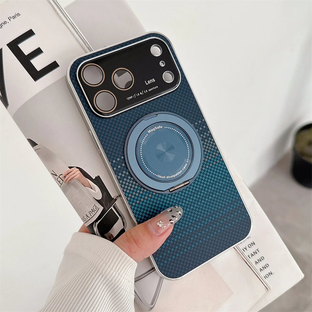 حافظة من ألياف الكربون المغناطيسية قابلة للطي لهاتف آيفون 17 16 15 14 Pro Max لحامل حامل Magsafe غطاء ملون غير لامع من البولي يوريثان الحراري